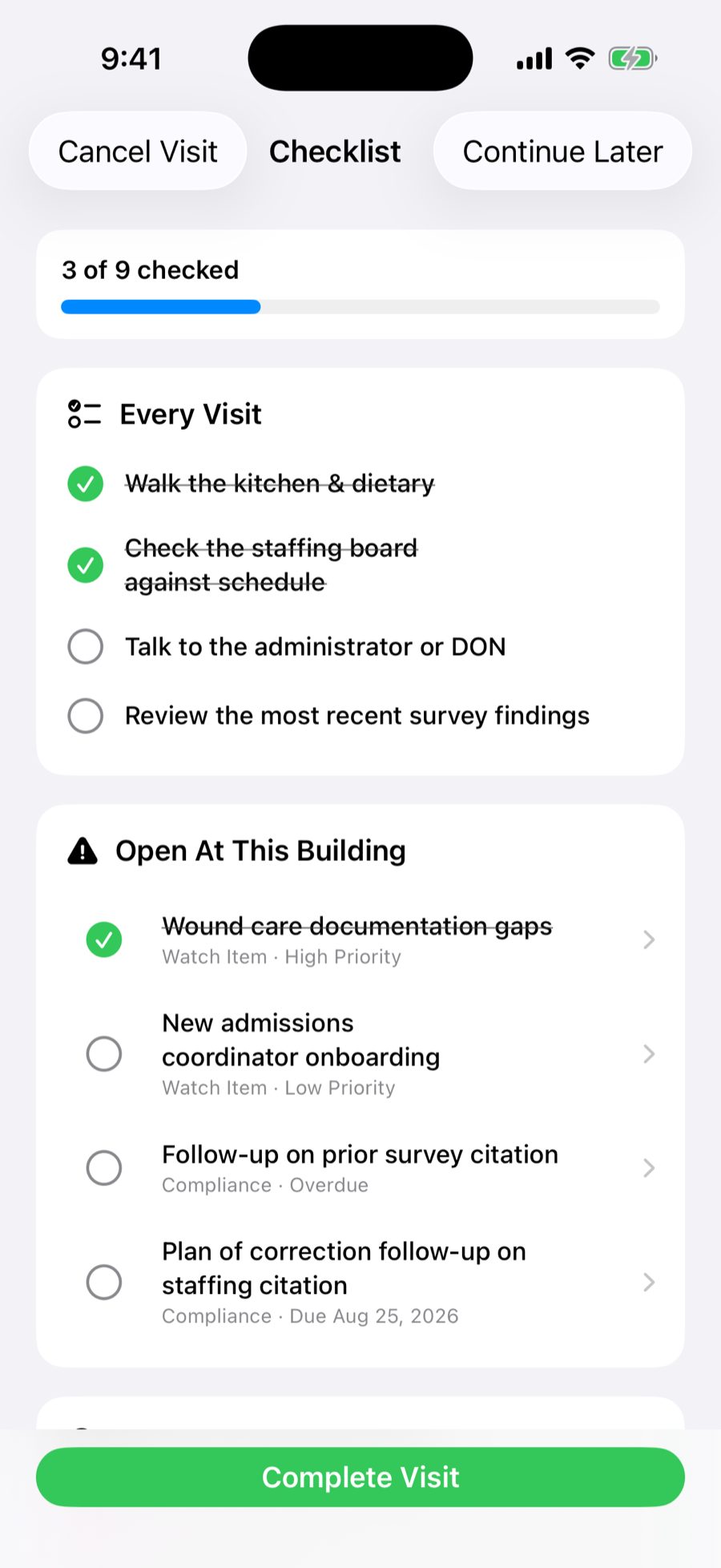 Guided visit checklist